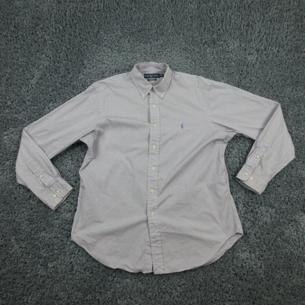 Ralph Lauren Shirt Mens 16-34/35 White Purple Black Striped Classic Fit